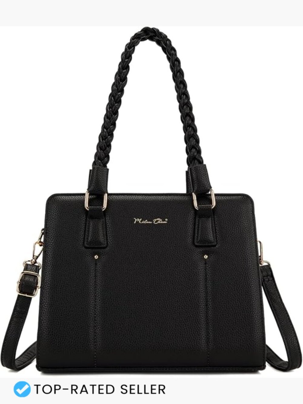 Vegan Leather Tote Bag Spacious Multi Compartment Work Purse Detachable